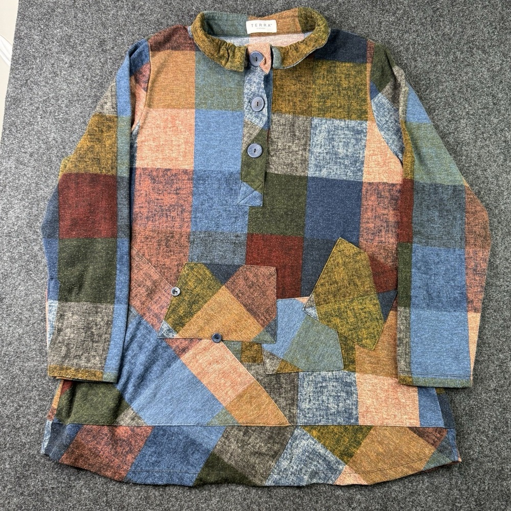 Terra SJ Apparel XL Patchwork Tunic Art To Wear Lagenlook Boho Artsy Top